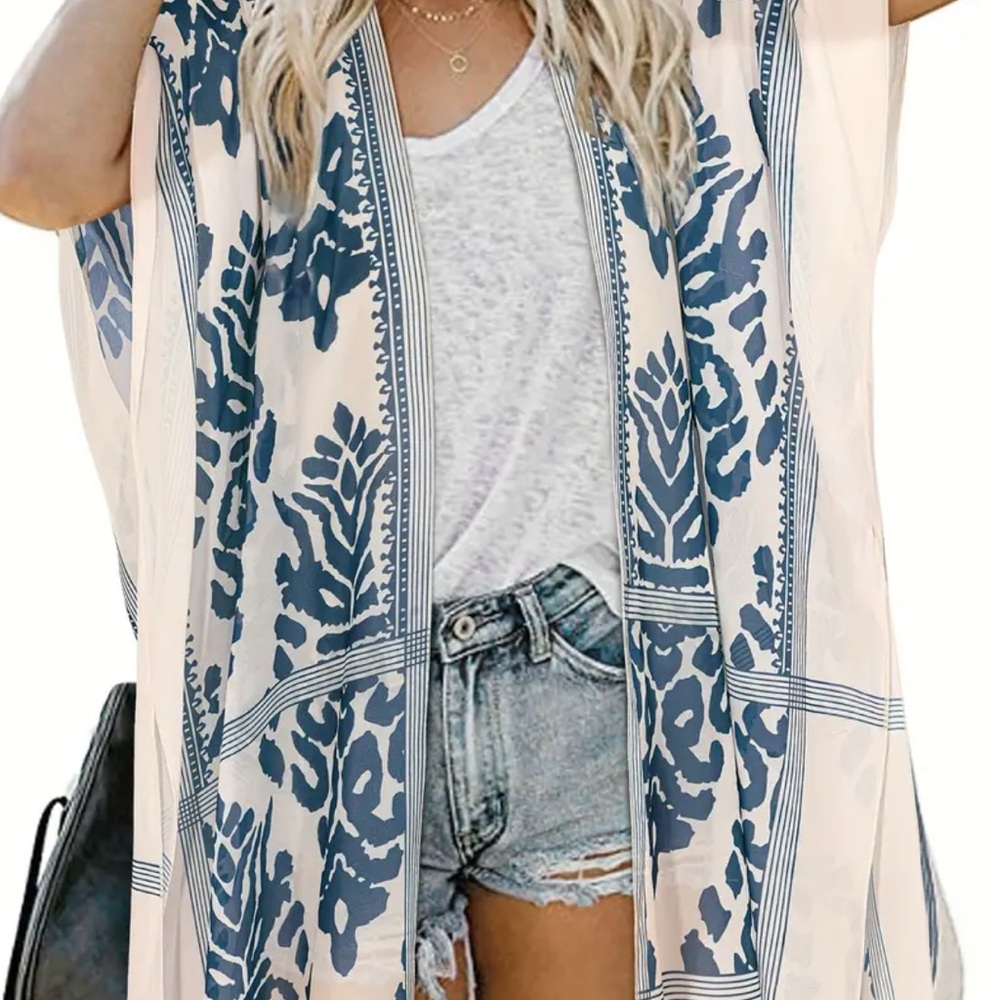 Elegant Blue and White Women's kimono